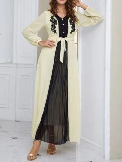 Women's Casual Dress Chiffon Dress Swing Dress Floral Patchwork Button V Neck Long Dress Maxi Dress Active Fashion Outdoor Street Long Sleeve Loose Fit Yellow Fall M L XL XXL -Casual Print Dress Sales kemxnk1694676049278