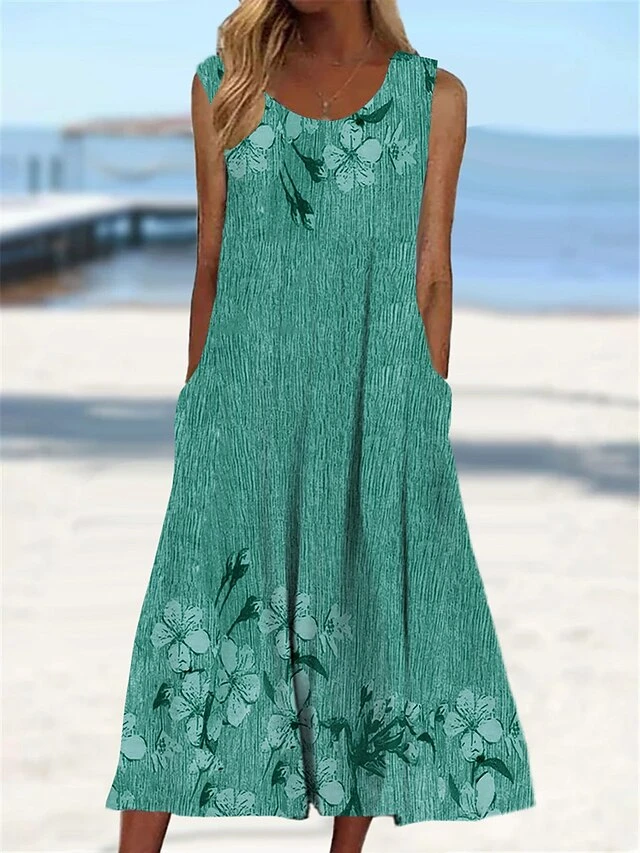 Women's Casual Dress Tank Dress Summer Dress Floral Pocket Print Crew Neck Midi Dress Fashion Streetwear Outdoor Street Sleeveless Regular Fit Light Green Wine Blue Summer Spring S M L XL XXL 5 Women's Casual Dress Tank Dress Summer Dress Floral Pocket Print Crew Neck Midi Dress Fashion Streetwear Outdoor Street Sleeveless Regular Fit Light Green Wine Blue Summer Spring S M L XL XXL - Image 5