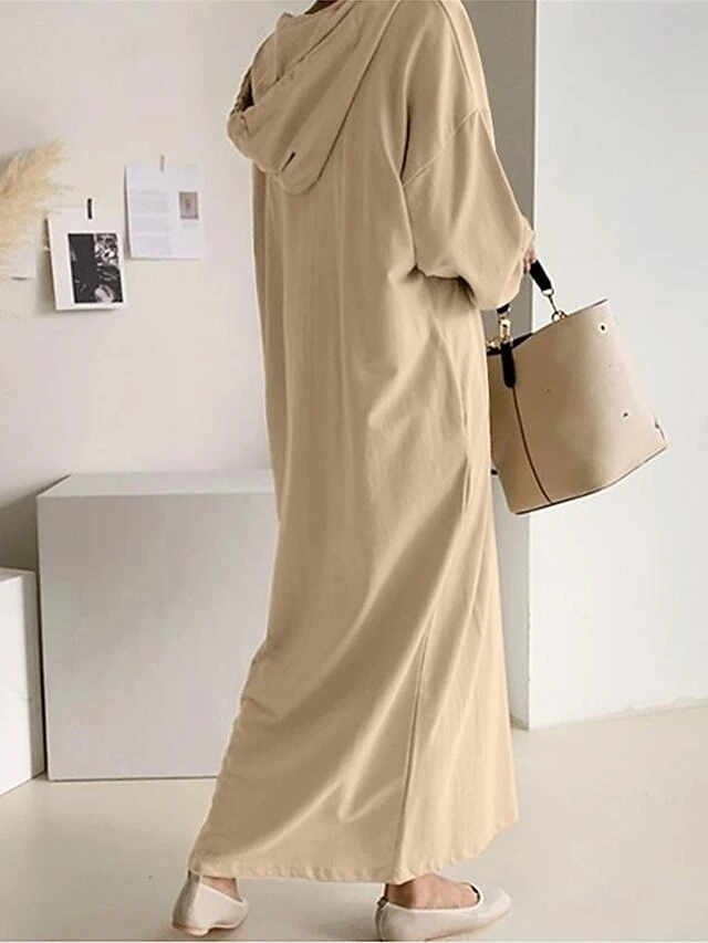 Women's Plus Size Curve Casual Dress Hoodie Dress Solid Color Long Dress Maxi Dress Long Sleeve Pocket Hooded Fashion Outdoor Black Khaki Fall Winter L XL XXL 3XL 4XL 8 Women's Plus Size Curve Casual Dress Hoodie Dress Solid Color Long Dress Maxi Dress Long Sleeve Pocket Hooded Fashion Outdoor Black Khaki Fall Winter L XL XXL 3XL 4XL - Image 8