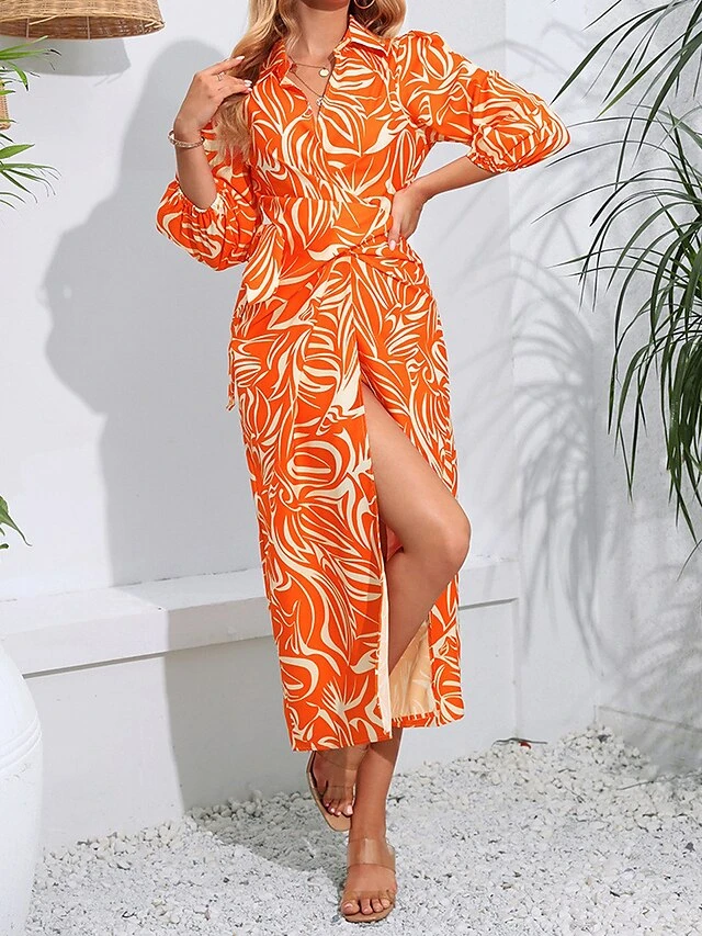 Women's Shirt Dress Casual Dress Wrap Dress Midi Dress Outdoor Daily Date Polyester Fashion Casual Split Neck Lace Up Split Long Sleeve Fall Winter 2023 Regular Fit Orange Green Floral S M L XL 12 Women's Shirt Dress Casual Dress Wrap Dress Midi Dress Outdoor Daily Date Polyester Fashion Casual Split Neck Lace Up Split Long Sleeve Fall Winter 2023 Regular Fit Orange Green Floral S M L XL - Image 12
