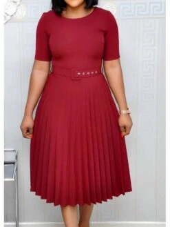 Women‘s Plus Size Curve Party Dress Solid Color Crew Neck Ruched Short Sleeve Spring Fall Work Formal Prom Dress Knee Length Dress Party Work Dress Loose Fit -Casual Print Dress Sales khqdcz1620625704228