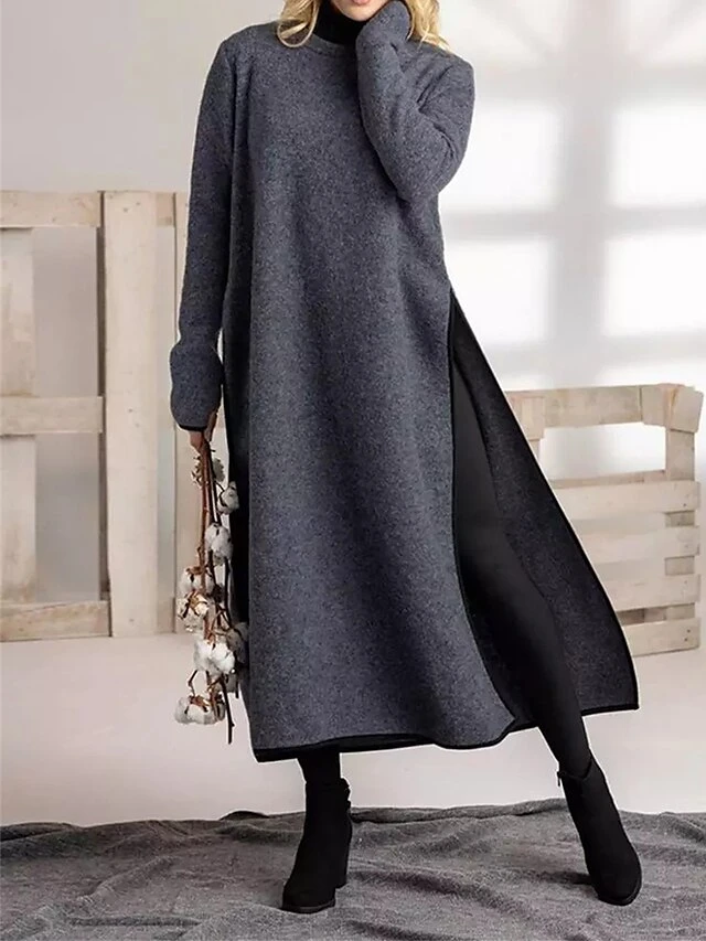 Women's Casual Dress Sweatshirt Dress Midi Dress Active Fashion Outdoor Going Out Weekend Crew Neck Pure Color Regular Fit ArmyGreen Black Dark Gray S M L XL XXL 10 Women's Casual Dress Sweatshirt Dress Midi Dress Active Fashion Outdoor Going Out Weekend Crew Neck Pure Color Regular Fit ArmyGreen Black Dark Gray S M L XL XXL - Image 10