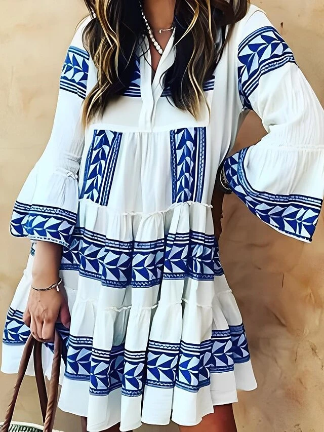 Women‘s Casual Dress Midi Dress 3/4 Length Sleeve Geometric Ruffle Winter Fall Autumn V Neck Casual 2023 S M L XL XXL XXXL 2 Women‘s Casual Dress Midi Dress 3/4 Length Sleeve Geometric Ruffle Winter Fall Autumn V Neck Casual 2023 S M L XL XXL XXXL - Image 2