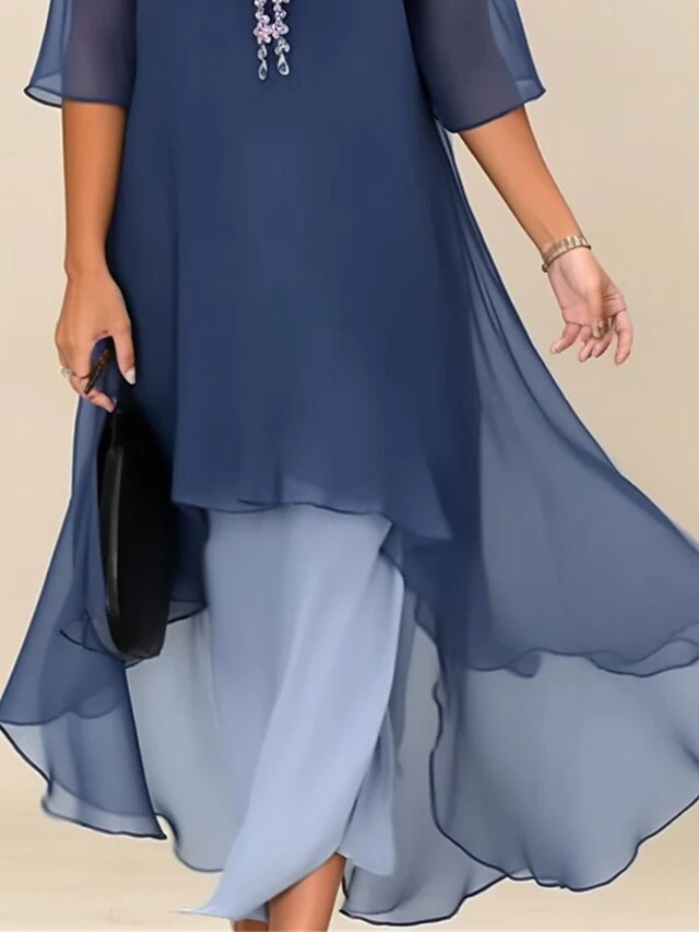 Women‘s Plus Size Curve Casual Dress Work Dress Chiffon Dress Plain Long Dress Maxi Dress Half Sleeve Layered Plus High Low Crew Neck Elegant Outdoor Blue Summer Spring L XL XXL 3XL 4XL 8 Women‘s Plus Size Curve Casual Dress Work Dress Chiffon Dress Plain Long Dress Maxi Dress Half Sleeve Layered Plus High Low Crew Neck Elegant Outdoor Blue Summer Spring L XL XXL 3XL 4XL - Image 8