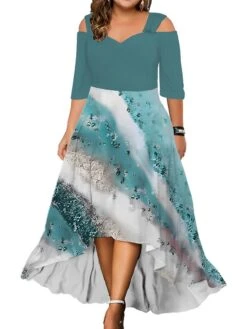 Women‘s Plus Size Curve Casual Dress Graphic Floral Long Dress Maxi Dress Half Sleeve Print V Neck Fashion Daily Blue Dark Green Summer Spring L XL XXL 3XL 4XL -Casual Print Dress Sales kizxrb1686027839020