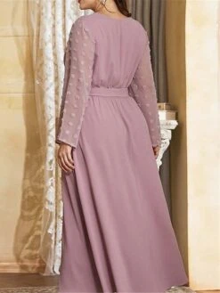 Women's Plus Size Work Dress Swing Dress Semi Formal Dress Fashion Long Dress Maxi Dress Lace Up Crew Neck Long Sleeve Plain Regular Fit Purple Fall Winter L XL XXL 3XL 4XL -Casual Print Dress Sales kjcxpk1693300527590