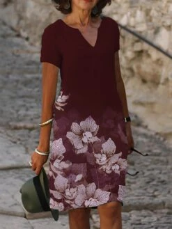 Women‘s A Line Dress Knee Length Dress Green Blue Short Sleeve Floral Print Spring Summer V Neck Basic Casual Loose 2023 S M L XL XXL 3XL / 3D Print -Casual Print Dress Sales kjfxtc1681212338789