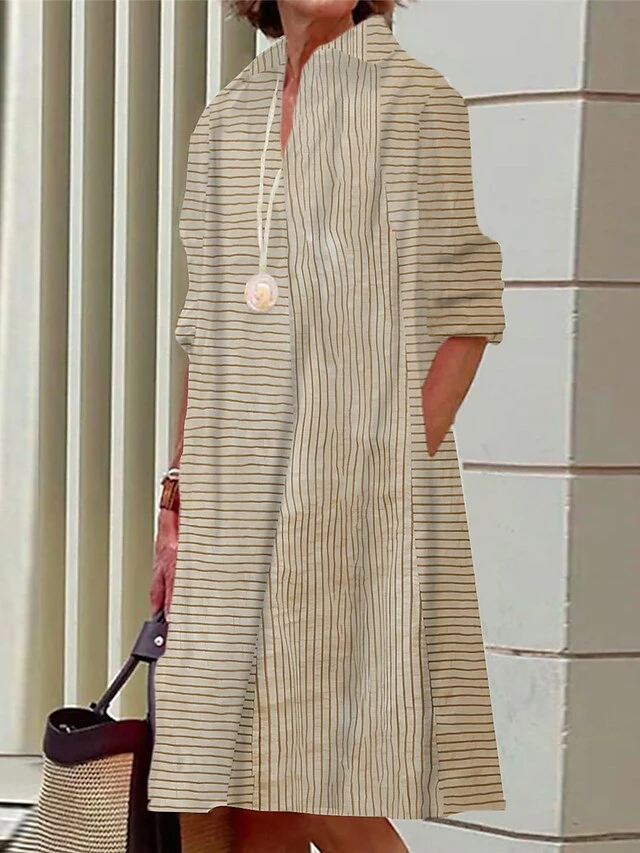 Women's Shirt Dress Casual Dress Midi Dress Outdoor Office Daily Polyester Fashion Modern Shirt Collar Button Pocket Long Sleeve Summer Spring Fall 2023 Loose Fit Pink Blue Green Striped S M L XL 2XL 4 Women's Shirt Dress Casual Dress Midi Dress Outdoor Office Daily Polyester Fashion Modern Shirt Collar Button Pocket Long Sleeve Summer Spring Fall 2023 Loose Fit Pink Blue Green Striped S M L XL 2XL - Image 4