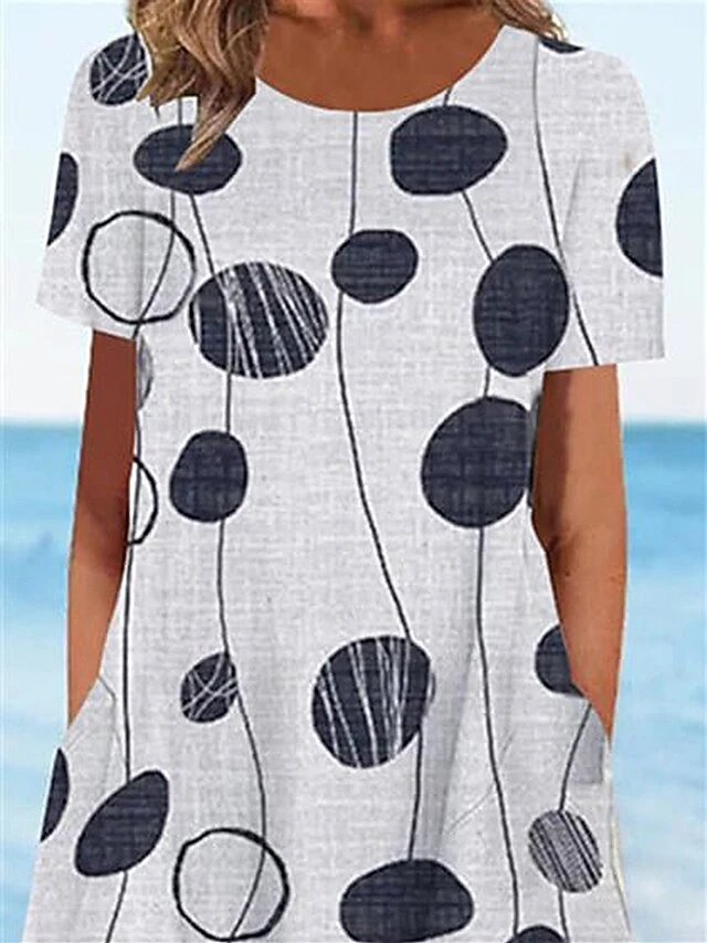 Women's Casual Dress Summer Dress Print Dress Floral Geometric Pocket Print Crew Neck Midi Dress Fashion Mature Outdoor Daily Short Sleeve Loose Fit Black White Red Summer Spring S M L XL XXL 2 Women's Casual Dress Summer Dress Print Dress Floral Geometric Pocket Print Crew Neck Midi Dress Fashion Mature Outdoor Daily Short Sleeve Loose Fit Black White Red Summer Spring S M L XL XXL - Image 2