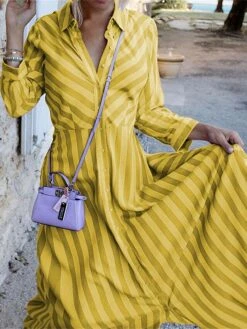 Women's Shirt Dress Casual Dress Swing Dress Maxi Long Dress Outdoor Daily Vacation Polyester Fashion Elegant Shirt Collar Button Print Long Sleeve Summer Spring Fall 2023 Regular Fit Yellow Purple -Casual Print Dress Sales klhcik1689583852211