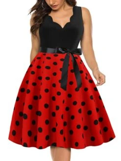 Women's Plus Size Curve Party Dress Polka Dot V Neck Bow Sleeveless Fall Spring Vintage 1950s Elegant Knee Length Dress Formal Party Dress 20 Women's Plus Size Curve Party Dress Polka Dot V Neck Bow Sleeveless Fall Spring Vintage 1950s Elegant Knee Length Dress Formal Party Dress -Casual Print Dress Sales klohkr1637034070480