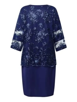 Women's Plus Size Curve Wedding Guest Dress Lace Party Dress Crew Neck Print 3/4 Length Sleeve Mother Dress Spring Fall Dress Elegant Formal Midi Dress Party Cocktail Dress -Casual Print Dress Sales kmjqgj1659687306742