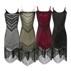 Women's Retro 1920s Fringe Dress Midi Dress Party Halloween Sequins Tassel Fringe Geometric Spaghetti Strap Sleeveless Regular Fit Spring Fall 2023 Silver Black S M L XL