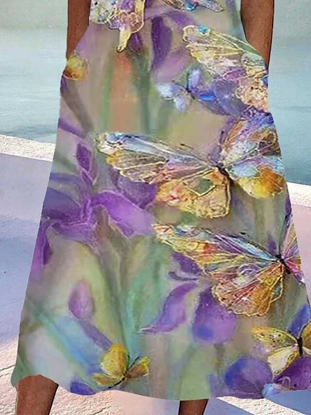 Women's Casual Dress A Line Dress Summer Dress Floral Butterfly Ruched Pocket V Neck Midi Dress Fashion Modern Outdoor Daily Half Sleeve Loose Fit Purple Summer Spring S M L XL XXL 4 Women's Casual Dress A Line Dress Summer Dress Floral Butterfly Ruched Pocket V Neck Midi Dress Fashion Modern Outdoor Daily Half Sleeve Loose Fit Purple Summer Spring S M L XL XXL - Image 4