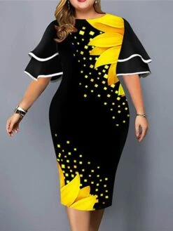 Women‘s Plus Size Curve Party Dress Floral Crew Neck Ruffle Short Sleeve Spring Fall Work Casual Prom Dress Midi Dress Casual Daily DressPrint -Casual Print Dress Sales kniupf1637920826410