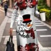 Women's Casual Dress Christmas Dress Print Dress Plaid Snowman Print Crew Neck Midi Dress Fashion Streetwear Outdoor Christmas Long Sleeve Slim Black White Wine Fall Winter S M L XL XXL