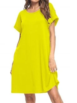 Women's T Shirt Dress Tee Dress Midi Dress Black Yellow Pink Short Sleeve Pure Color Spring Summer Crew Neck Casual 2023 S M L XL XXL -Casual Print Dress Sales kospqf1624426024915