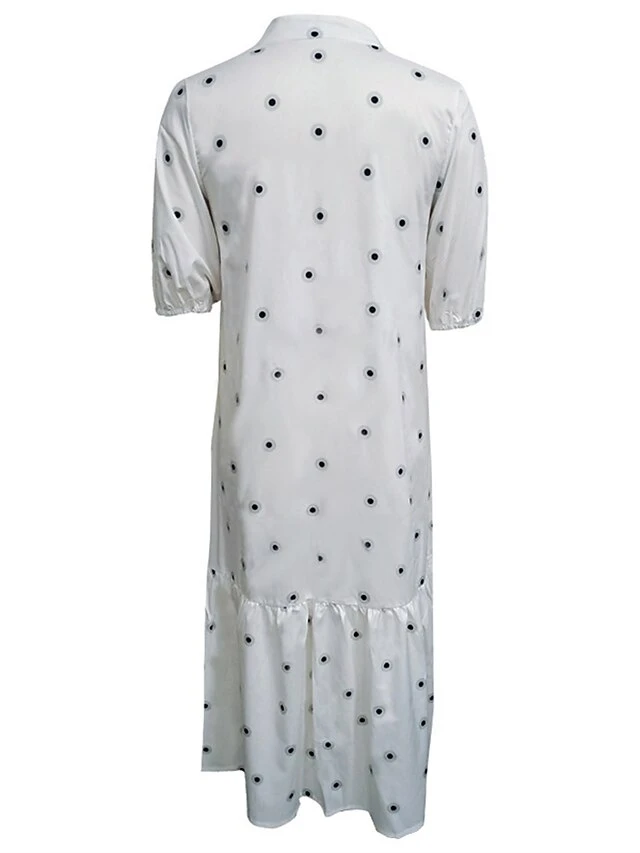 Women's Shirt Dress Casual Dress Swing Dress Midi Dress Outdoor Daily Vacation Polyester Fashion Basic Stand Collar Ruffle Button Half Sleeve Summer Spring Fall 2023 Regular Fit White Khaki Polka Dot 8 Women's Shirt Dress Casual Dress Swing Dress Midi Dress Outdoor Daily Vacation Polyester Fashion Basic Stand Collar Ruffle Button Half Sleeve Summer Spring Fall 2023 Regular Fit White Khaki Polka Dot - Image 8