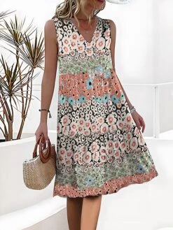 Women's Casual Dress Tank Dress Summer Dress Floral Color Block Pocket Print Strap Midi Dress Active Fashion Outdoor Daily Sleeveless Loose Fit Pink Summer Spring S M L XL XXL