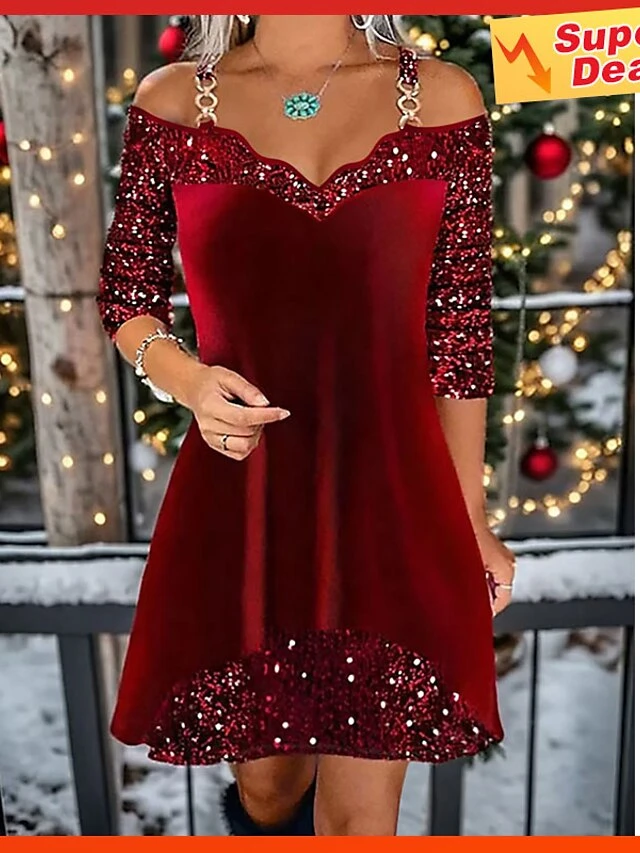 Women's Christmas Dress Velvet Dress Casual Dress Mini Dress Sequins Cold Shoulder Christmas Street Daily Fashion Streetwear V Neck Long Sleeve 2023 Regular Fit Wine Gold Green Color S M L XL XXL Size 1 Women's Christmas Dress Velvet Dress Casual Dress Mini Dress Sequins Cold Shoulder Christmas Street Daily Fashion Streetwear V Neck Long Sleeve 2023 Regular Fit Wine Gold Green Color S M L XL XXL Size