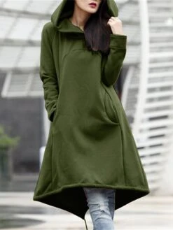 Women's Casual Dress Hoodie Dress Winter Dress Midi Dress Pocket Outdoor Street Daily Fashion Streetwear Hooded Long Sleeve 2023 Loose Fit Black Army Green Gray Color S M L XL XXL Size -Casual Print Dress Sales kqwhvn1694510143010