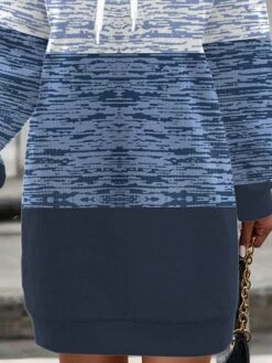 Women's Casual Dress Hoodie Dress Winter Dress Stripe Print Hooded Mini Dress Fashion Streetwear Outdoor Daily Long Sleeve Loose Fit Blue Fall Winter S M L XL XXL -Casual Print Dress Sales kqzvab1694056866776