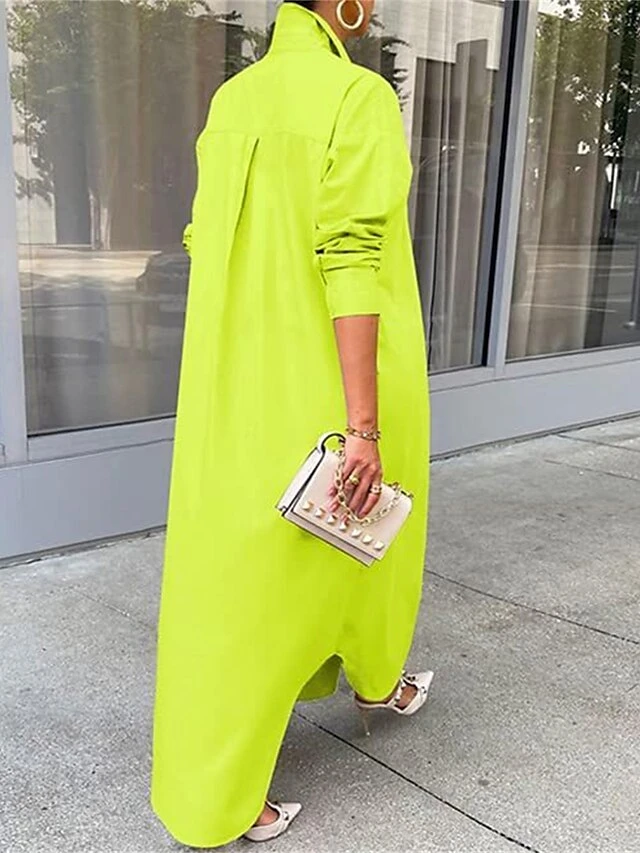 Women's Shirt Dress Casual Dress Midi Dress Outdoor Daily Vacation Polyester Fashion Modern Shirt Collar Split Long Sleeve Fall Winter 2023 Loose Fit Black White Yellow Plain S M L XL XXL 6 Women's Shirt Dress Casual Dress Midi Dress Outdoor Daily Vacation Polyester Fashion Modern Shirt Collar Split Long Sleeve Fall Winter 2023 Loose Fit Black White Yellow Plain S M L XL XXL - Image 6