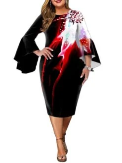 Women‘s Plus Size Curve Party Dress Floral Crew Neck Ruffle Long Sleeve Fall Spring Elegant Prom Dress Knee Length Dress Formal Going Out Dress Work Dress Print -Casual Print Dress Sales kteasm1637056701012