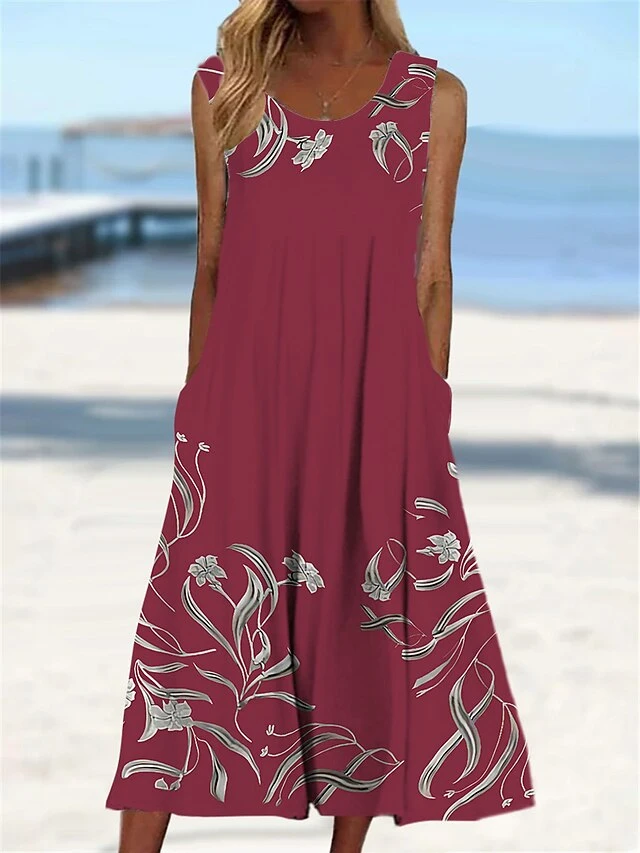 Women's Casual Dress Tank Dress Summer Dress Floral Pocket Print Crew Neck Midi Dress Fashion Streetwear Outdoor Street Sleeveless Regular Fit Light Green Wine Blue Summer Spring S M L XL XXL 3 Women's Casual Dress Tank Dress Summer Dress Floral Pocket Print Crew Neck Midi Dress Fashion Streetwear Outdoor Street Sleeveless Regular Fit Light Green Wine Blue Summer Spring S M L XL XXL - Image 3