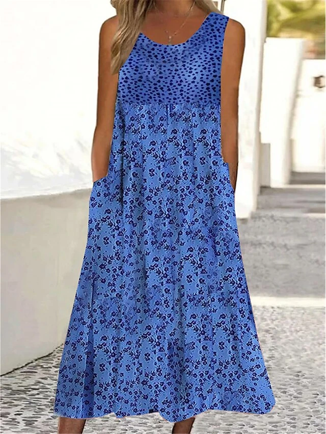 Women's Casual Dress Tank Dress Summer Dress Floral Ditsy Floral Pocket Print Crew Neck Midi Dress Active Fashion Outdoor Daily Sleeveless Regular Fit White Wine Red Summer Spring S M L XL XXL 4 Women's Casual Dress Tank Dress Summer Dress Floral Ditsy Floral Pocket Print Crew Neck Midi Dress Active Fashion Outdoor Daily Sleeveless Regular Fit White Wine Red Summer Spring S M L XL XXL - Image 4