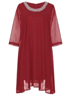 Women‘s Plus Size Curve Work Dress Chiffon Dress Swing Dress Fashion Midi Dress Layered Fake Two Piece Crew Neck 3/4 Length Sleeve Plain Regular Fit Black Red Navy Blue Summer Spring 13 Women‘s Plus Size Curve Work Dress Chiffon Dress Swing Dress Fashion Midi Dress Layered Fake Two Piece Crew Neck 3/4 Length Sleeve Plain Regular Fit Black Red Navy Blue Summer Spring -Casual Print Dress Sales kueyio1691042502681