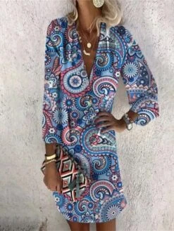 Women's Casual Dress Shift Dress Summer Dress Floral Paisley Print V Neck Mini Dress Fashion Streetwear Outdoor Daily 3/4 Length Sleeve Regular Fit Black White Yellow Summer Spring S M L XL XXL