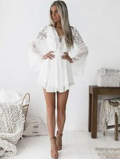 Women's Party Dress Lace Dress White Dress Mini Dress Black White Wine Long Sleeve Pure Color Lace Summer Spring V Neck Hot Winter Dress Fall Dress Slim 2023 S M L XL XXL