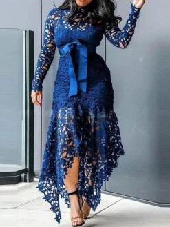Women‘s Plus Size Curve Party Dress Solid Color Turtleneck Lace Long Sleeve Fall Spring Elegant Prom Dress Maxi Long Dress Formal Party Dress -Casual Print Dress Sales kvpayk1654584103208