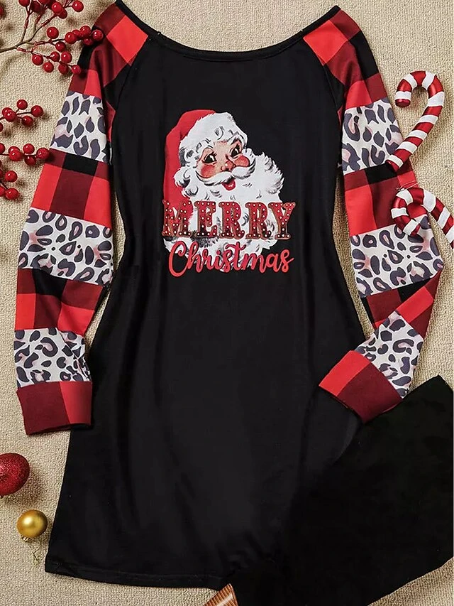Women's Casual Dress Sweatshirt Dress Mini Dress Warm Fashion Outdoor Christmas Holiday Crew Neck Print Santa Claus Loose Fit Black S M L XL XXL 3 Women's Casual Dress Sweatshirt Dress Mini Dress Warm Fashion Outdoor Christmas Holiday Crew Neck Print Santa Claus Loose Fit Black S M L XL XXL - Image 3