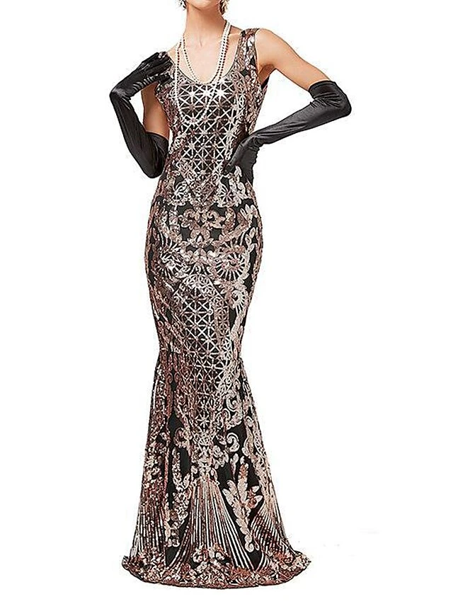 Women's Retro 1920s Sequin Dress Long Dress Maxi Dress Party Halloween Sequins Patchwork Floral Deep U Sleeveless Regular Fit Spring Fall 2023 Red Gold XS S M L 4 Women's Retro 1920s Sequin Dress Long Dress Maxi Dress Party Halloween Sequins Patchwork Floral Deep U Sleeveless Regular Fit Spring Fall 2023 Red Gold XS S M L - Image 4