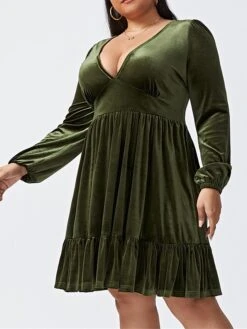 Women‘s Plus Size Curve Party Dress Velvet Dress Cocktail Dress Mini Dress Black Wine Royal Blue Long Sleeve Pure Color Ruched Spring Fall Winter V Neck Fashion Birthday Wedding Guest Vacation 2023 -Casual Print Dress Sales kwjvlb1692176731542