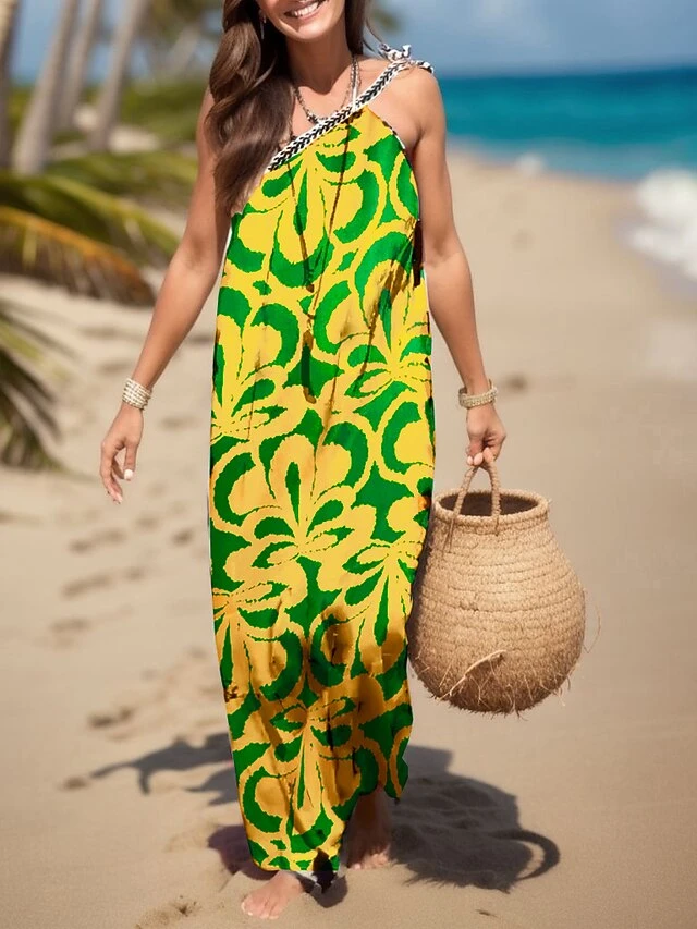 Women's Casual Dress Summer Dress Halter Neck Dress Print Print Halter Neck Long Dress Maxi Dress Fashion Modern Daily Holiday Sleeveless Loose Fit White Yellow Red Summer Spring S M L XL XXL 3 Women's Casual Dress Summer Dress Halter Neck Dress Print Print Halter Neck Long Dress Maxi Dress Fashion Modern Daily Holiday Sleeveless Loose Fit White Yellow Red Summer Spring S M L XL XXL - Image 3