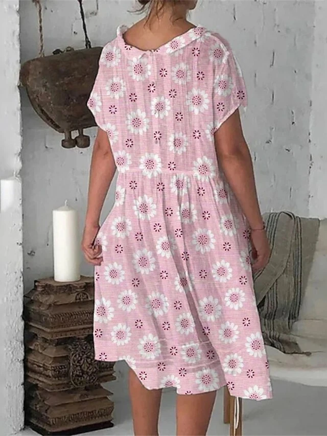 Women's Shift Dress Midi Dress Pink Blue Green Short Sleeve Floral Print Summer Spring Crew Neck Casual 2023 S M L XL XXL 4 Women's Shift Dress Midi Dress Pink Blue Green Short Sleeve Floral Print Summer Spring Crew Neck Casual 2023 S M L XL XXL - Image 4