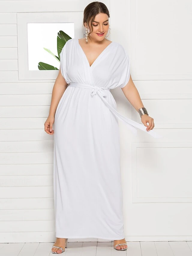 Women's Plus Size Party Dress Solid Color V Neck Short Sleeve Summer Spring Elegant Casual Prom Dress Maxi Long Dress Party Daily Dress 2 Women's Plus Size Party Dress Solid Color V Neck Short Sleeve Summer Spring Elegant Casual Prom Dress Maxi Long Dress Party Daily Dress - Image 2
