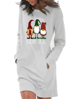 Women's Christmas Sweatshirt Dress Winter Dress Short Mini Dress Light Blue Grey White Long Sleeve Letter Santa Claus Pocket Print Fall Winter Crew Neck Stylish Casual 2022 S M L XL 2XL -Casual Print Dress Sales kxipdf1665746776543