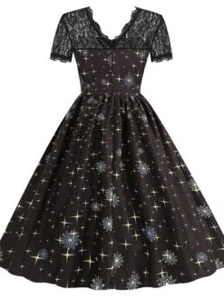 Women's Christmas Knee Length Dress Blue Purple Wine Green Black Red Short Sleeve Print Lace Print Fall Winter Round Neck CasualRegular Fit 2021 S M L XL XXL 3XL -Casual Print Dress Sales kxkvul1632737574276