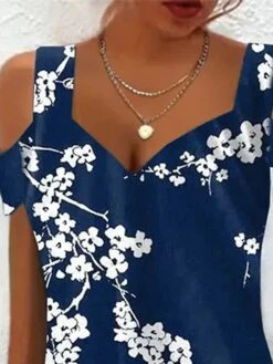 Women's Casual Dress Summer Dress Slip Dress Floral Cold Shoulder Print Strap Mini Dress Fashion Streetwear Outdoor Daily Short Sleeve Regular Fit Dark Blue Summer Spring S M L XL XXL -Casual Print Dress Sales kxldkj1680153682261