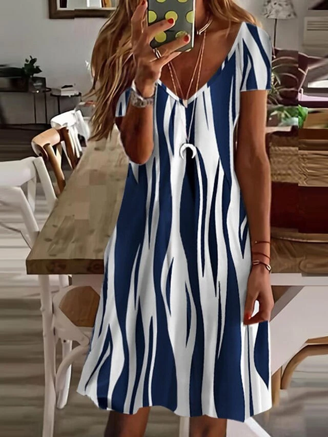 Women's Shift Dress Mini Dress White Pink Navy Blue Short Sleeve Floral Print Summer Spring V Neck Stylish Loose Fit 2023 S M L XL XXL 3XL 5 Women's Shift Dress Mini Dress White Pink Navy Blue Short Sleeve Floral Print Summer Spring V Neck Stylish Loose Fit 2023 S M L XL XXL 3XL - Image 5