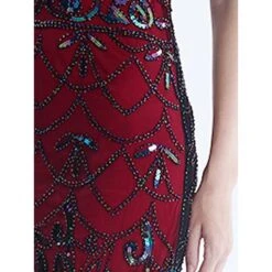 Women's Retro 1920s Fringe Dress Midi Dress Party Halloween Sequins Tassel Fringe Floral V Neck Short Sleeve Regular Fit Spring Fall 2023 Black Red S M L XL -Casual Print Dress Sales kystbd1692849728797