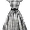 Women's Plus Size Retro 1950s Vintage Dress Midi Dress Daily Holiday With Belt Print Plaid Crew Neck Short Sleeve Regular Fit Spring Fall 2023 Black XL XXL 3XL 4XL