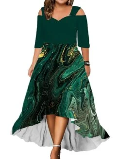 Women‘s Plus Size Curve Casual Dress Graphic Floral Long Dress Maxi Dress Half Sleeve Print V Neck Fashion Daily Blue Dark Green Summer Spring L XL XXL 3XL 4XL -Casual Print Dress Sales kyzudu1686027839853
