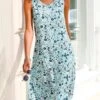 Women's Casual Dress Midi Dress Light Blue Sleeveless Floral Print Spring Summer Crew Neck Casual Weekend Loose Fit 2023 S M L XL XXL