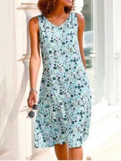 Women's Casual Dress Midi Dress Light Blue Sleeveless Floral Print Spring Summer Crew Neck Casual Weekend Loose Fit 2023 S M L XL XXL