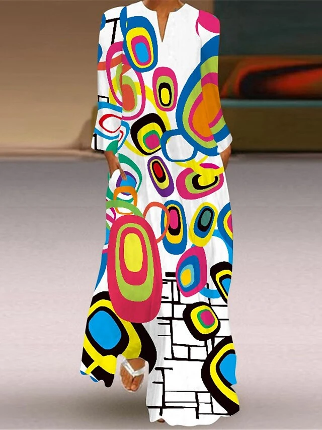 Women's Casual Dress Ethnic Dress Swing Dress Graphic Pocket Colorful Print V Neck Maxi Dress Vintage Classic Daily Weekend Long Sleeve Regular Fit Orange Summer SpringS-5XL 2 Women's Casual Dress Ethnic Dress Swing Dress Graphic Pocket Colorful Print V Neck Maxi Dress Vintage Classic Daily Weekend Long Sleeve Regular Fit Orange Summer SpringS-5XL - Image 2